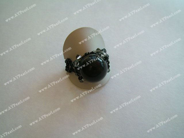 Black Onyx and Austrian crystal finger ring