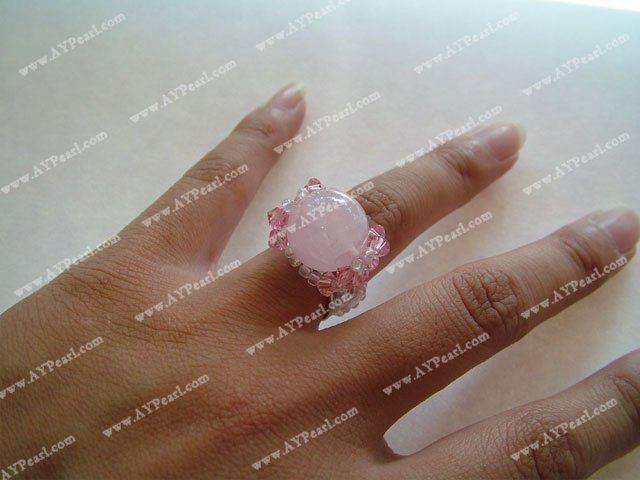 Rose quartz Austrian crystal finger ring