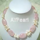 Wholesale Gemstone Necklace-Rose quartz pearl necklace