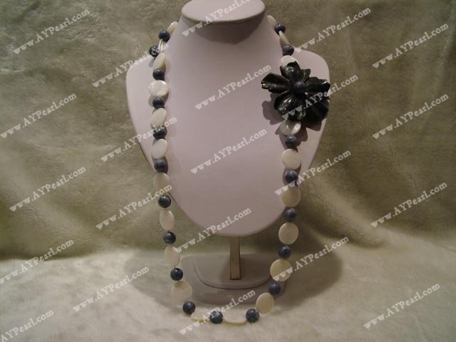 blue sponge coral black jade flower necklace