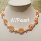 cherry quartz pearl necklace