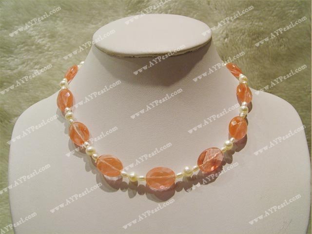 cherry quartz pearl necklace