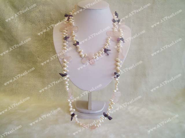 pearl amethyst Rose quartz Necklace Pearl Amethyst Quartz Rose