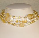Yellow crystal pearl necklace