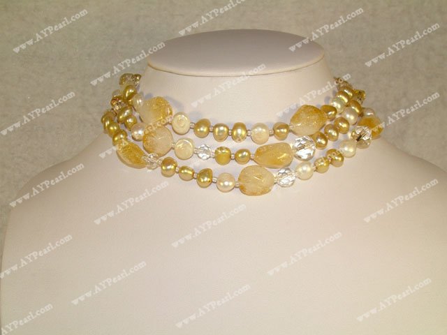 Yellow crystal pearl necklace