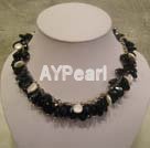 Wholesale Gemstone Jewelry-black agates white coin pearls necklace