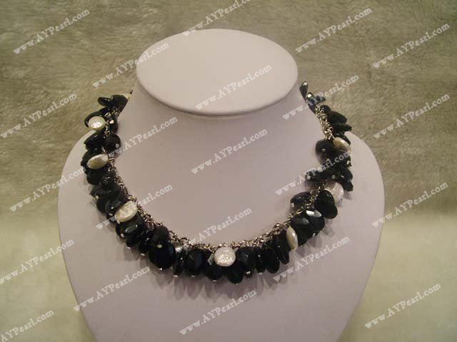 schwarz weiße Achate Münze Collier