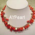 Wholesale corals white pearls necklace