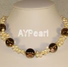 Smoky quartz pearl necklace
