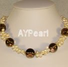 Smoky quartz pearl necklace