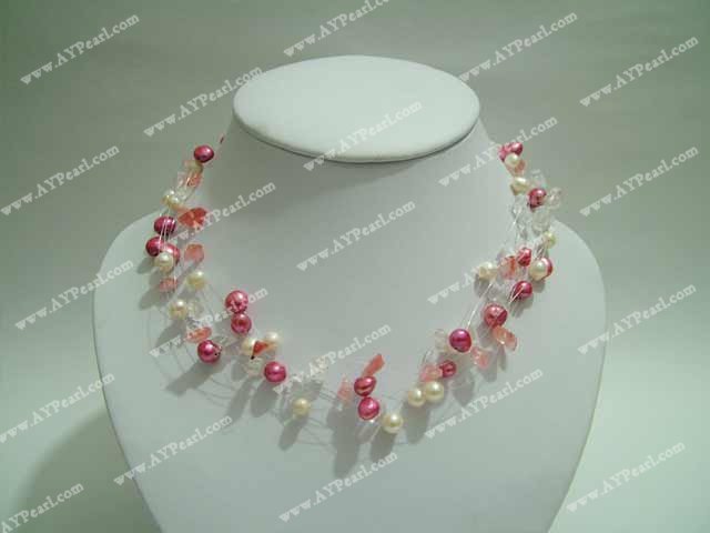 pearl  cherry quartz neckalce μαργαριτάρι κεράσι neckalce χαλαζία