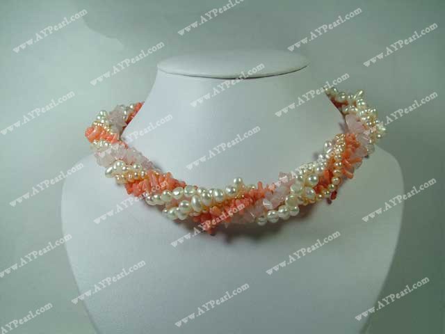 perla cuarţ Rose corali colier