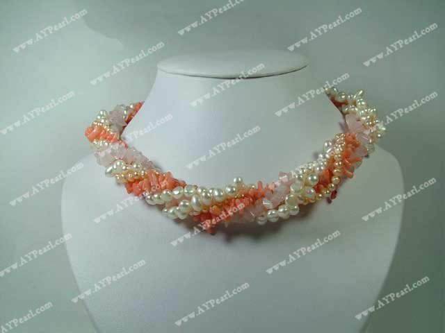pearl Rose quartz coral necklace