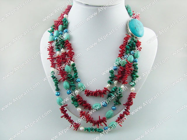 coral and pearl and turquoise necklace