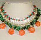 Wholesale Gemstone Jewelry-coral pearl turquoise necklace