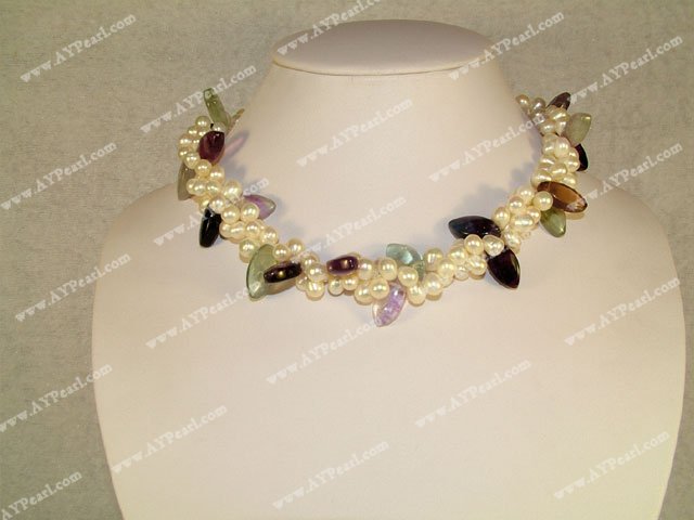 Rainbow fluorite pearl necklace