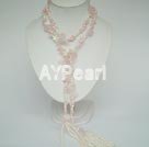 fashion pearl rose quartz necklace