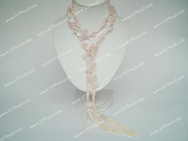 fashion pearl rose quartz necklace