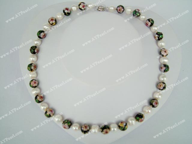 pearl cloisonne bead necklace