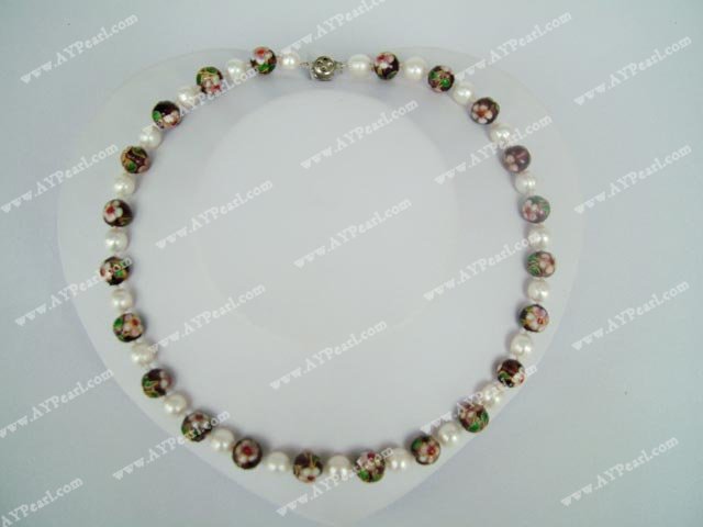 pearl cloisonne bead necklace