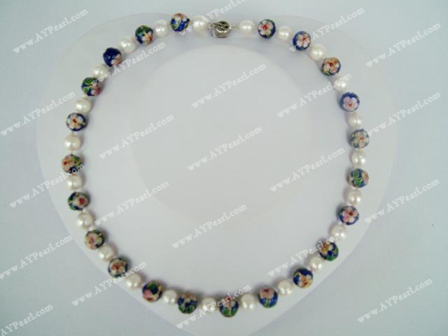 pearl cloisonne bead necklace