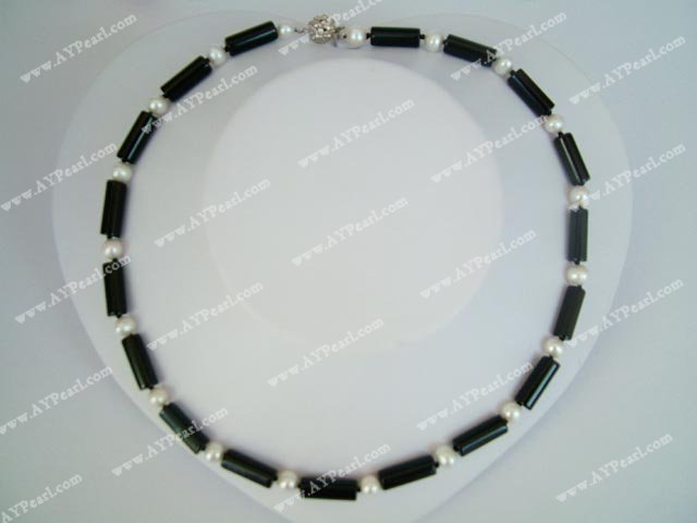 pearl and black agate necklace