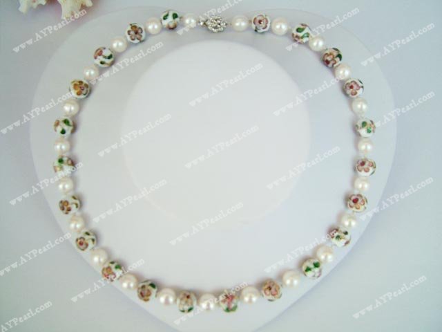  cloisonne bead pearl necklace