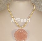 Wholesale Gemstone Jewelry-Rose quartz pearl necklace