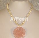 Rose quartz pearl necklace