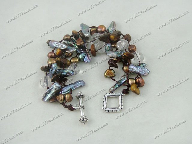 Biwa pearl crystal tiger eye bracelet