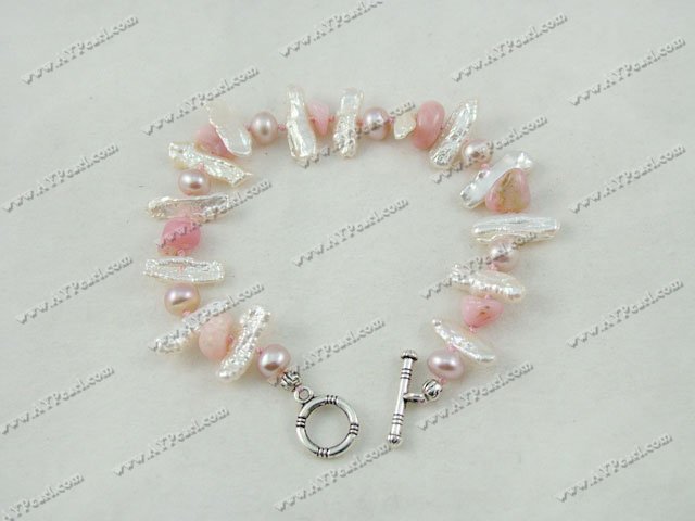 Biwa pearl pink stone bracelet