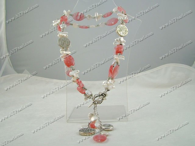 cherry quartz pearl necklace