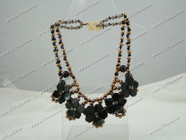 Wholesale Gemstone Jewelry-black stone pearl necklace