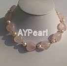 Wholesale pearl Rose quartz necklace