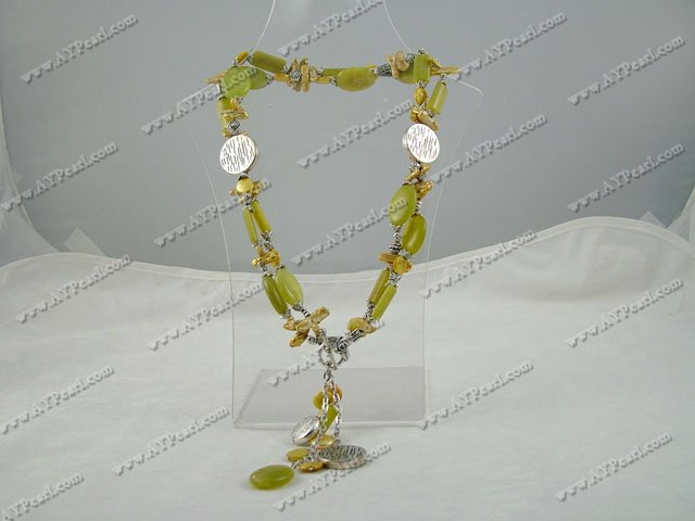 Biwa pearl olive jade necklace