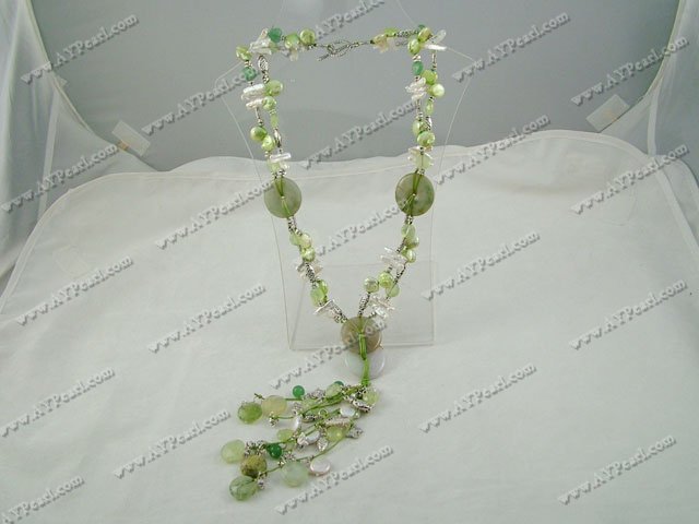 Wholesale Pearl Jewelry-Green rutilated quartz pearl necklace