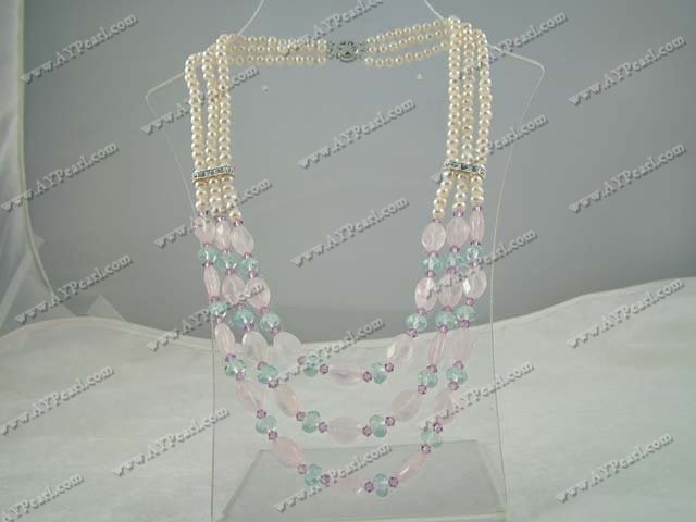 blue pink crystal pearl necklace
