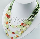 Green rutilated quartz pearl agate necklace