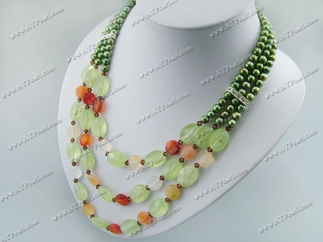 Green rutilated quartz pearl agate necklace