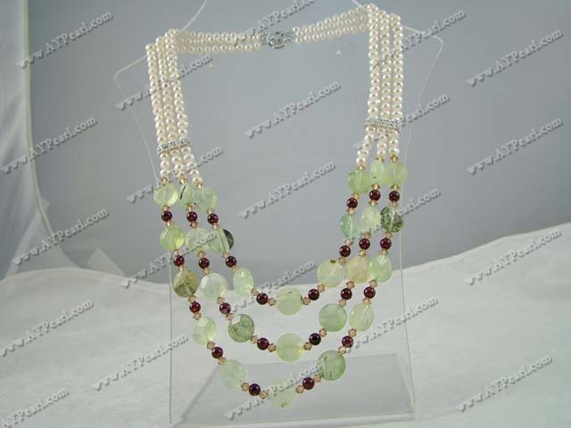 Wholesale Gemstone Jewelry-Green rutilated quartz pearl garnet necklace