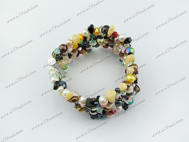 Pearl crystal multi stone bracelet