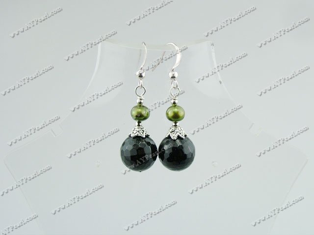 pearl black crystal earrings