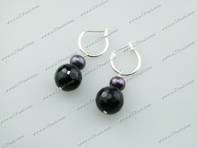 pearl black crystal earrings
