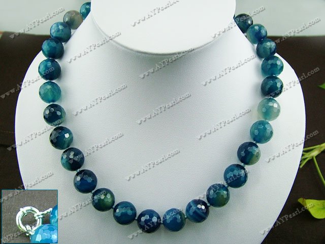 facettes collier agate bleue