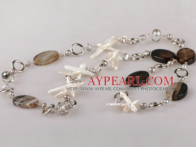 cross pearl crystal agate necklace