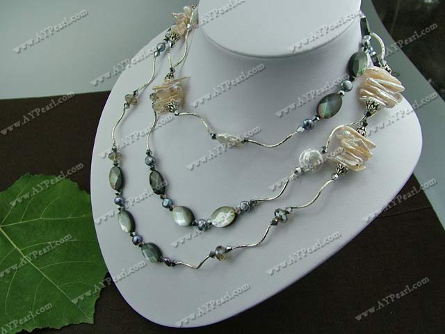 biwa pearl black shell crystal necklace