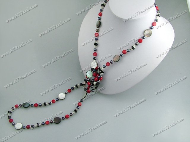 pearl coral black shell necklace