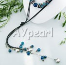 Wholesale Gemstone Necklace-black pearl blue agate necklace