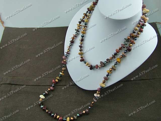 pearl silver leaf agate necklace