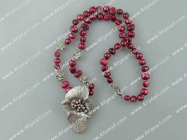 dyed pearl tibet silver flower necklace